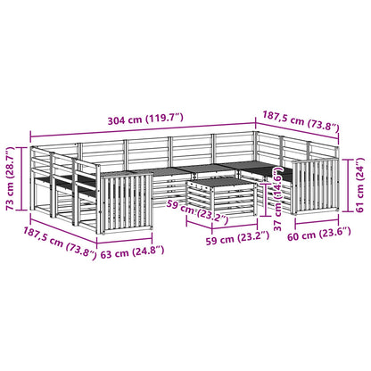 vidaXL Outdoor Sofa Set 10 pcs White 59 x 59 x 37 cm Solid Acacia Wood