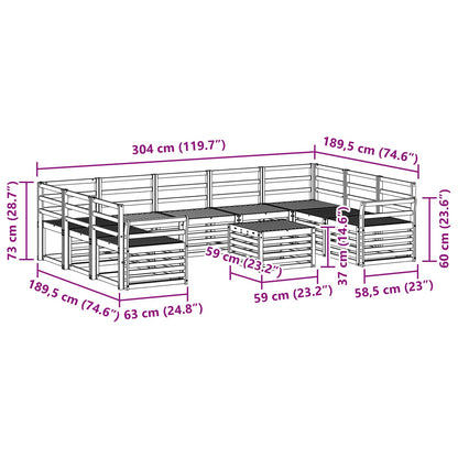 vidaXL Outdoor Sofa Set 10 pcs White 59 x 59 x 37 cm Solid Acacia Wood