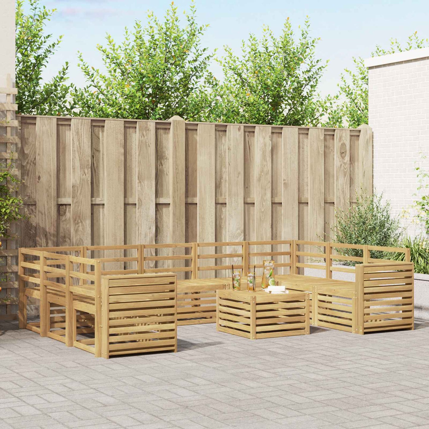 vidaXL Outdoor Sofa Set 10 pcs White 59 x 59 x 37 cm Solid Acacia Wood