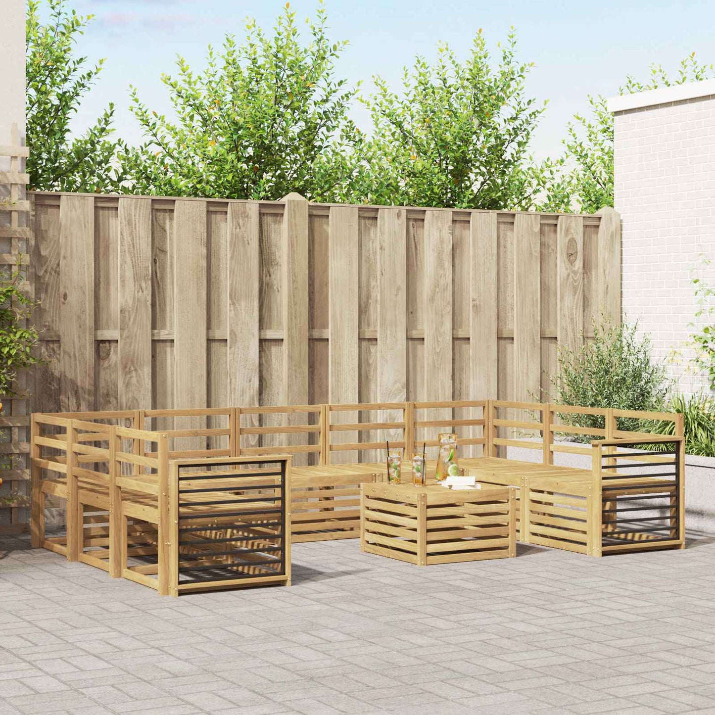 vidaXL Outdoor Sofa Set 10 pcs White 59 x 59 x 37 cm Solid Acacia Wood