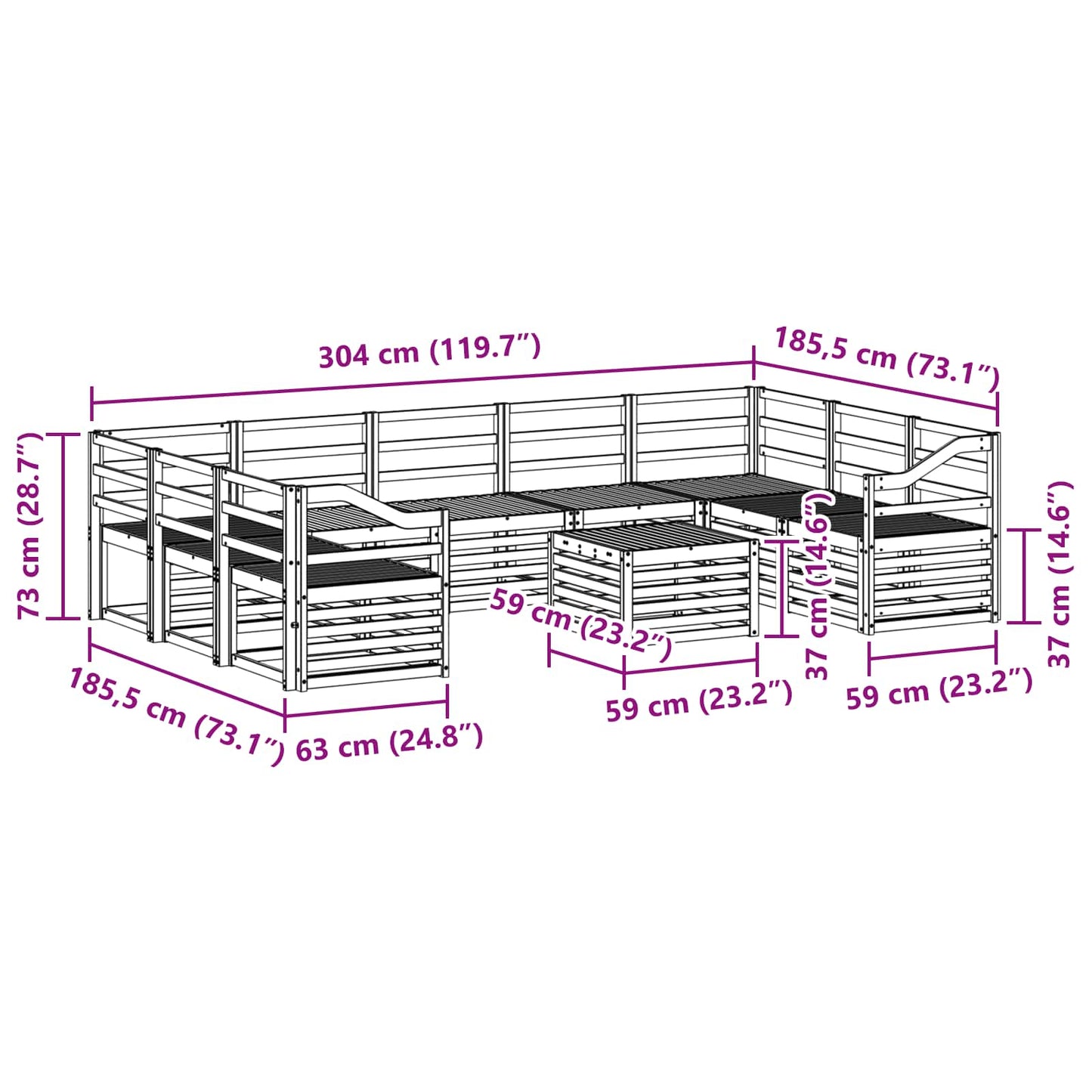 vidaXL Outdoor Sofa Set 10 pcs White 59 x 59 x 37 cm Solid Acacia Wood