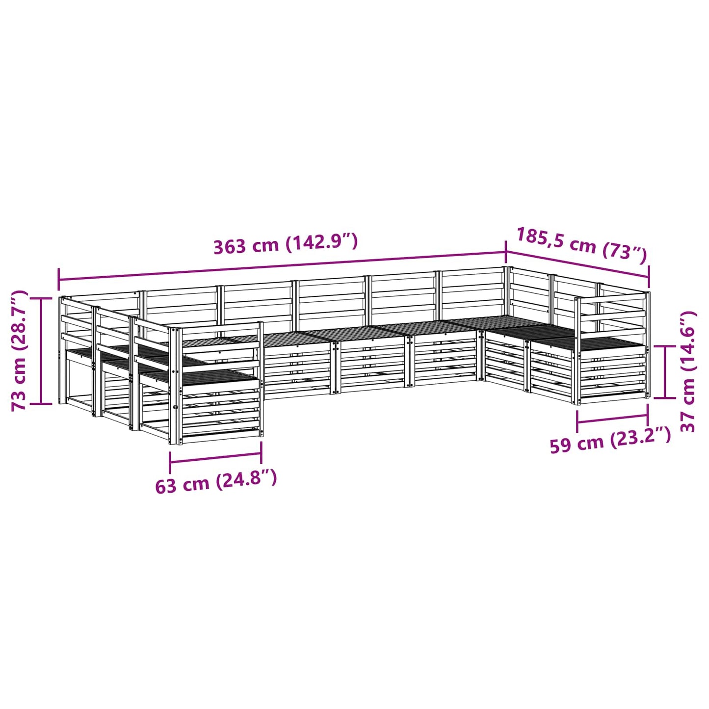 vidaXL Outdoor Sofa Set 10 pcs White 363 x 185.5 x 73 cm