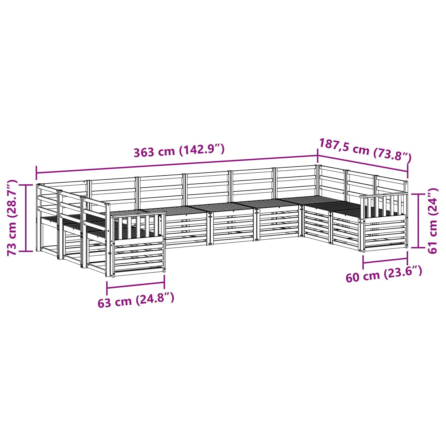 vidaXL Outdoor Sofa Set 10 pcs White 363 x 187.5 x 73 cm