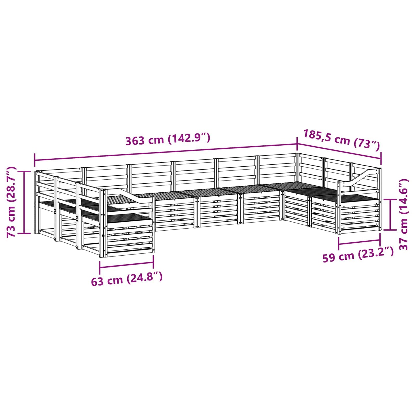vidaXL Outdoor Sofa Set 10 pcs White 363 x 185.5 x 73 cm