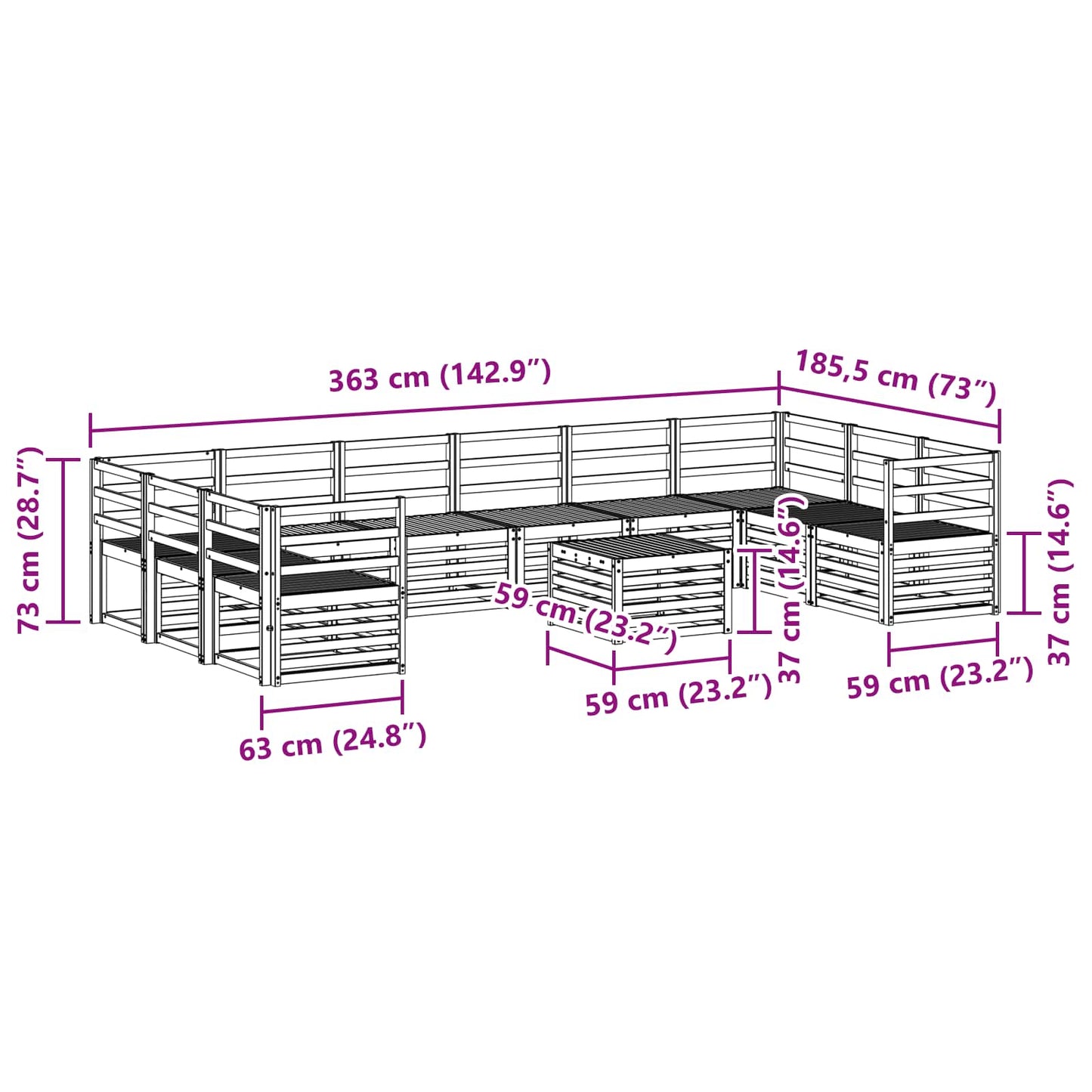 vidaXL Outdoor Sofa Set 11 pcs White 59 x 59 x 37 cm Solid Acacia Wood