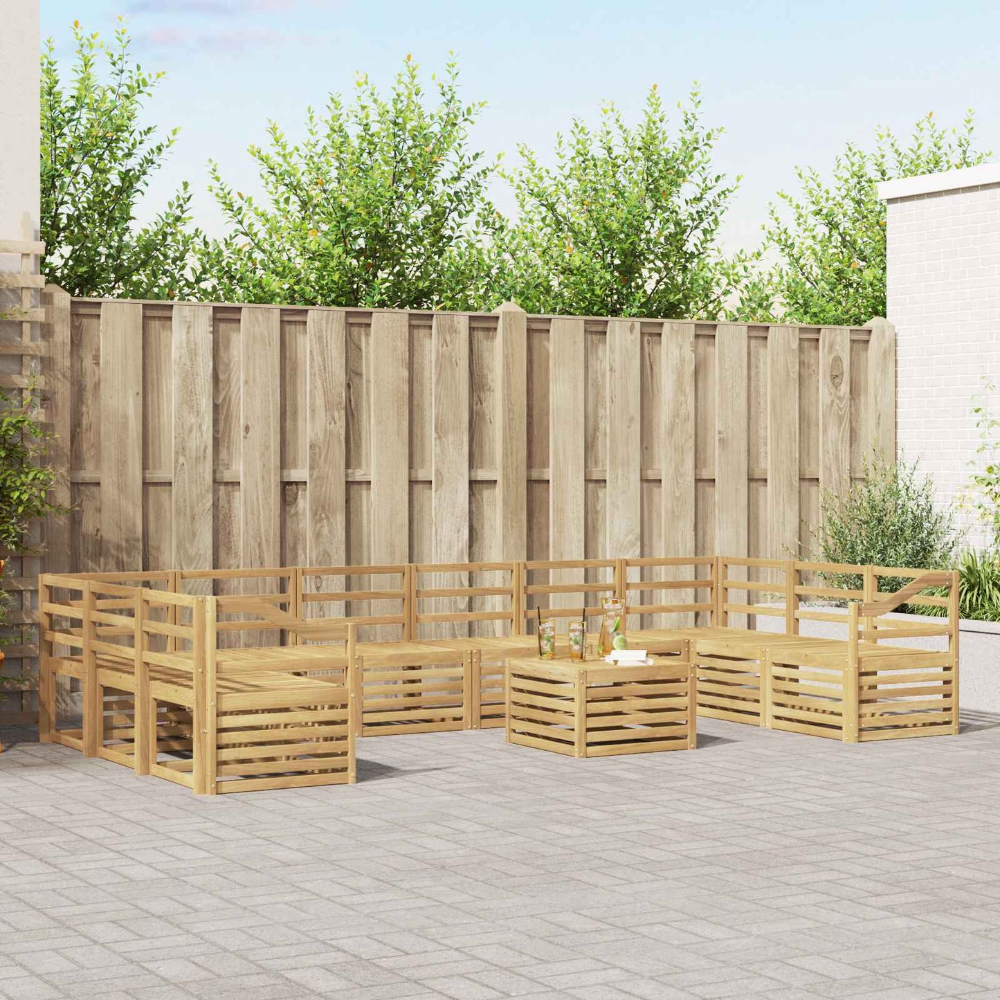 vidaXL Outdoor Sofa Set 11 pcs White 59 x 59 x 37 cm Solid Acacia Wood