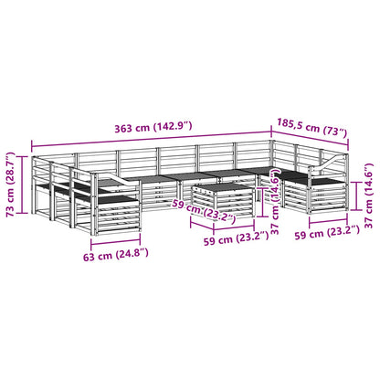 vidaXL Outdoor Sofa Set 11 pcs White 59 x 59 x 37 cm Solid Acacia Wood