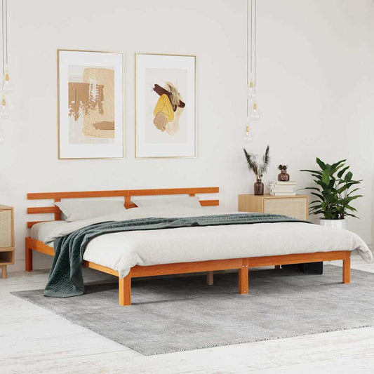 vidaXL Bed Frame Wax Brown 203.5 x 205.5 x 69.5 cm Solid Wood Pine