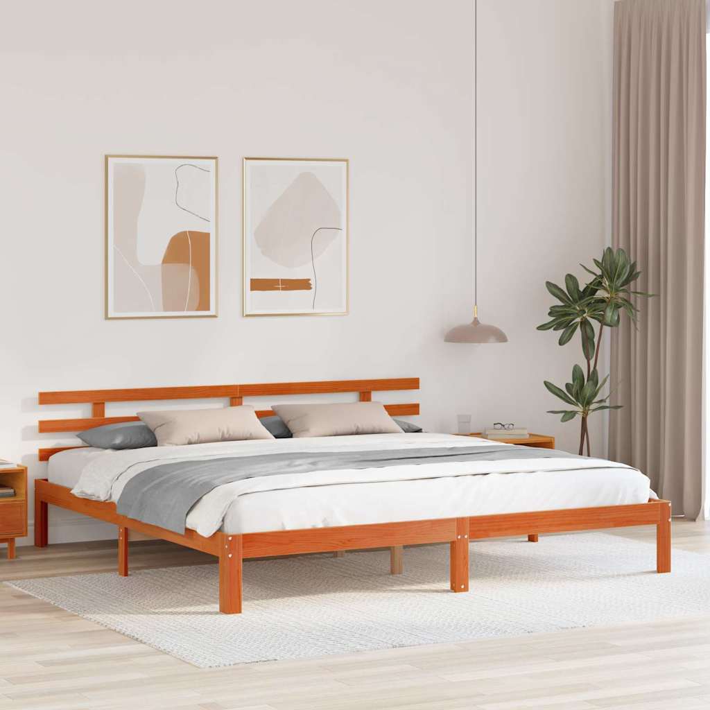 vidaXL Bed Frame Wax Brown 203.5 x 205.5 x 69.5 cm Solid Wood Pine