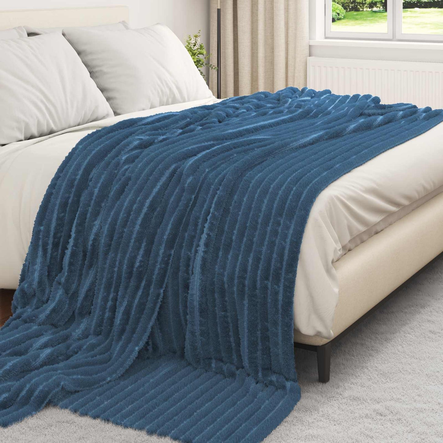 vidaXL Throw Blanket Navy Blue 240 x 220 cm Fleece