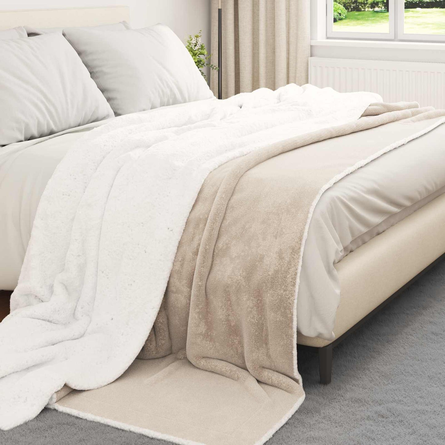 vidaXL Throw Blanket Beige 240 x 270 cm Fleece