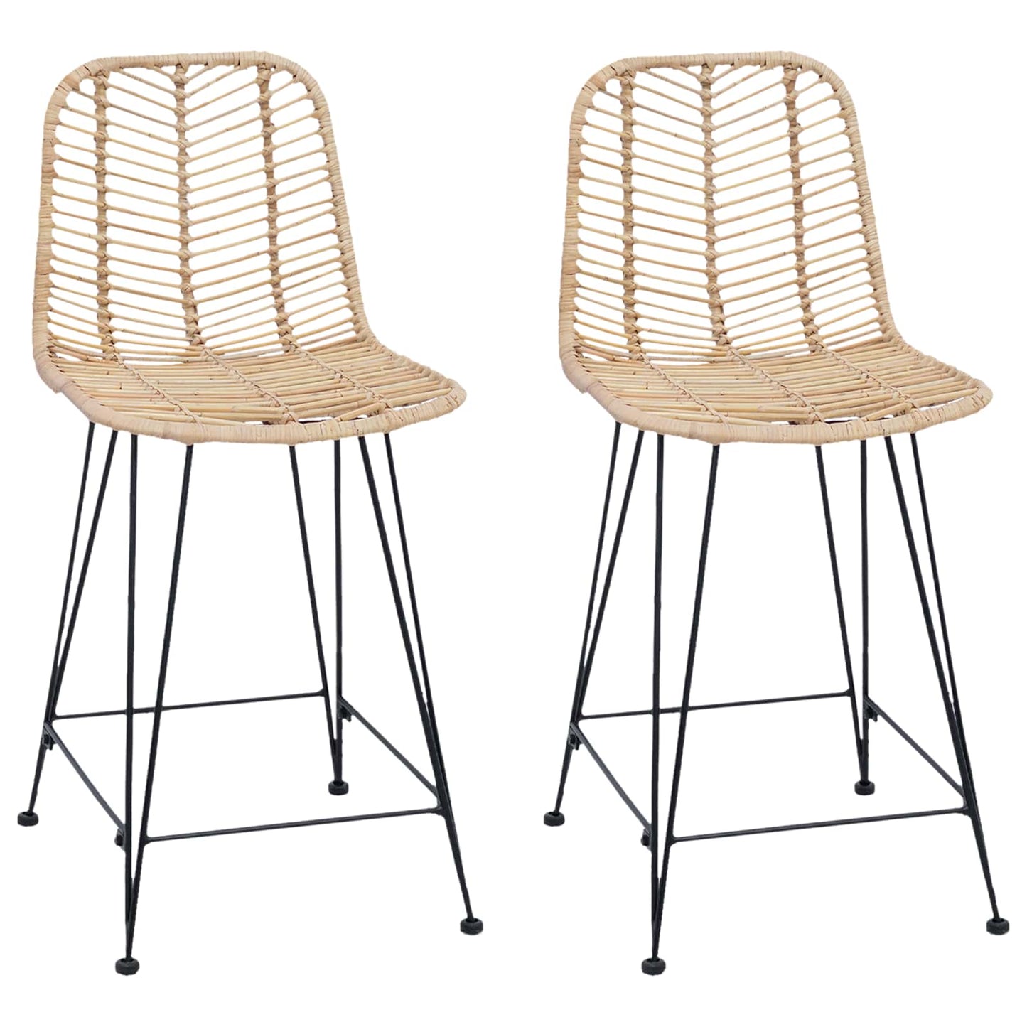 vidaXL Bar Chair 2 pcs Natural 44.5 x 54.5 x 97.5 cm Rattan and Iron