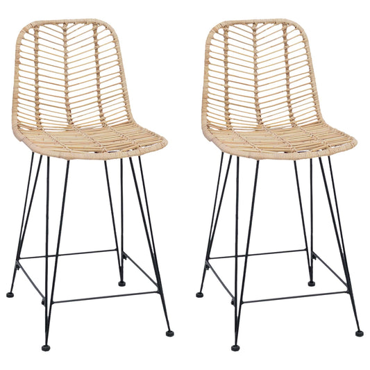vidaXL Bar Chair 2 pcs Natural 44.5 x 54.5 x 97.5 cm Rattan and Iron