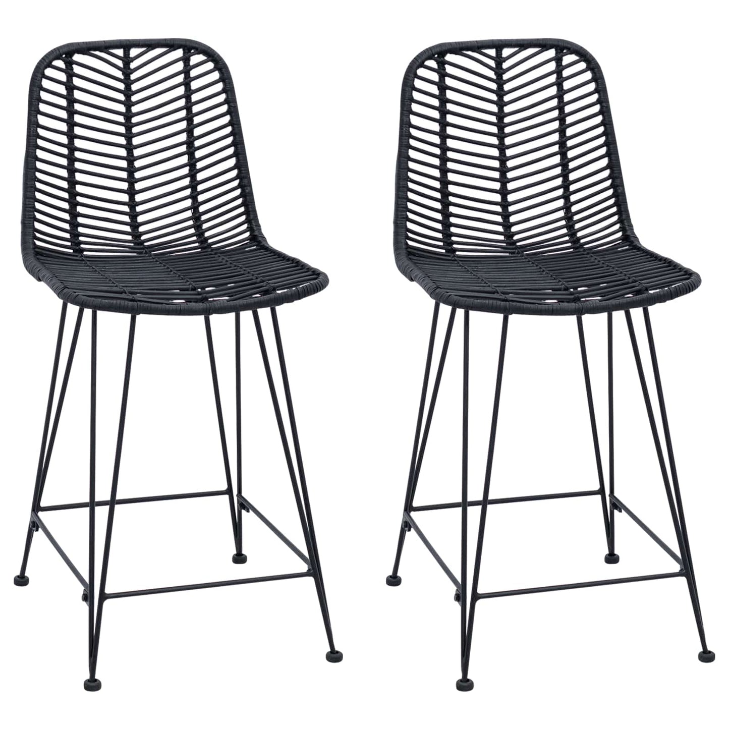 vidaXL Bar Chair 2 pcs Black 44.5 x 54.5 x 97.5 cm Rattan and Iron
