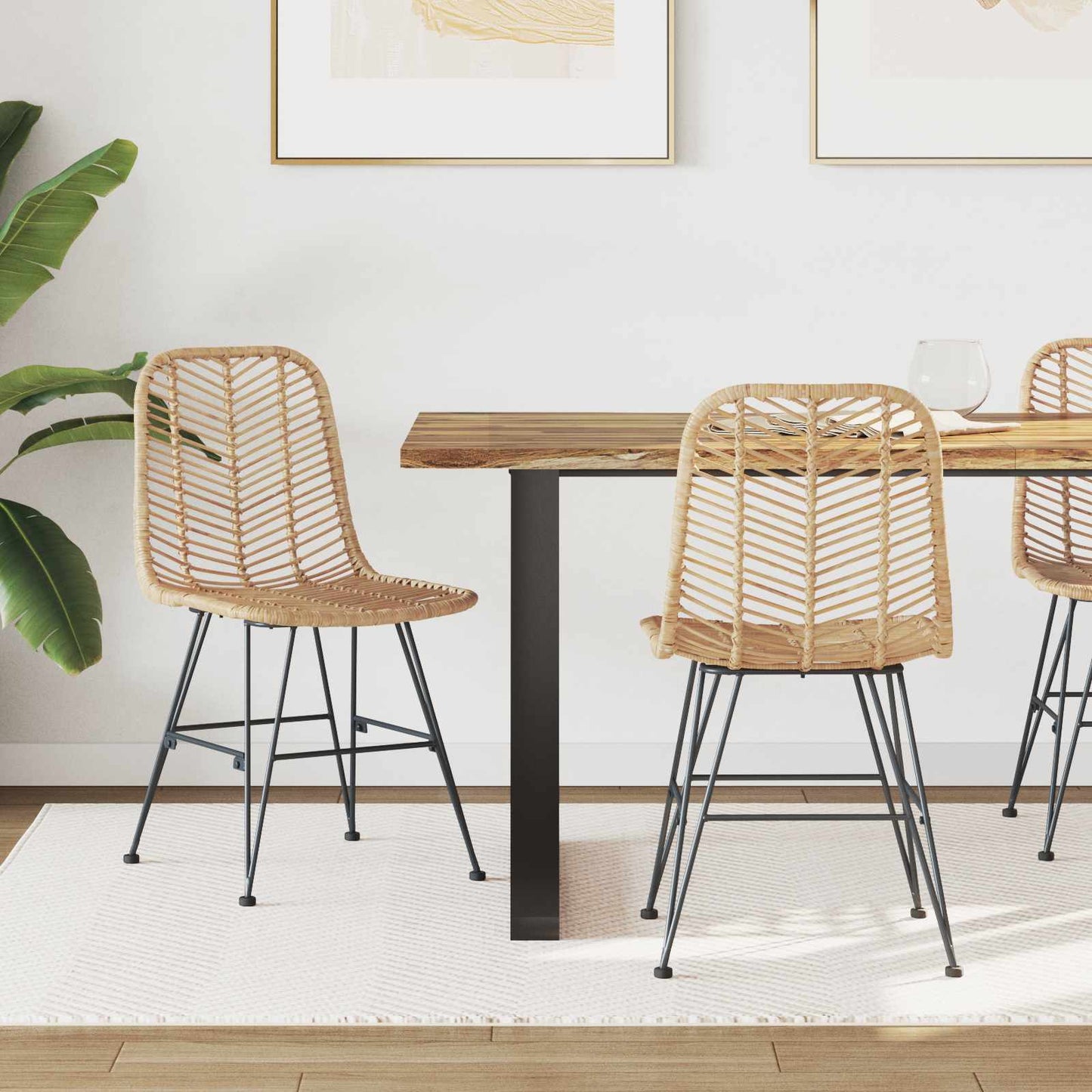 vidaXL Dining Chair 2 pcs Rattan and Iron Natural 44.5 x 54.5 x 85 cm