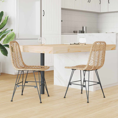 vidaXL Dining Chair 2 pcs Rattan and Iron Natural 44.5 x 54.5 x 85 cm