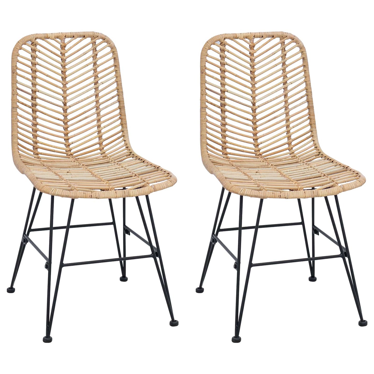 vidaXL Dining Chair 2 pcs Rattan and Iron Natural 44.5 x 54.5 x 85 cm