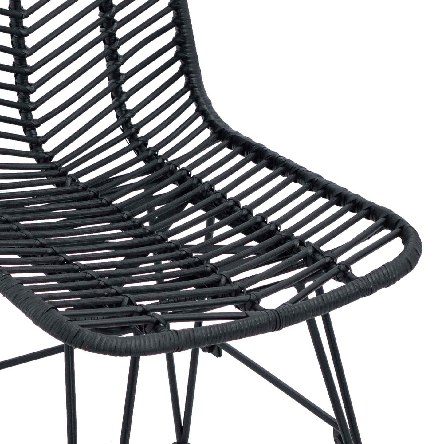 vidaXL Dining Chair 2 pcs Rattan and Iron Black 44.5 x 54.5 x 85 cm