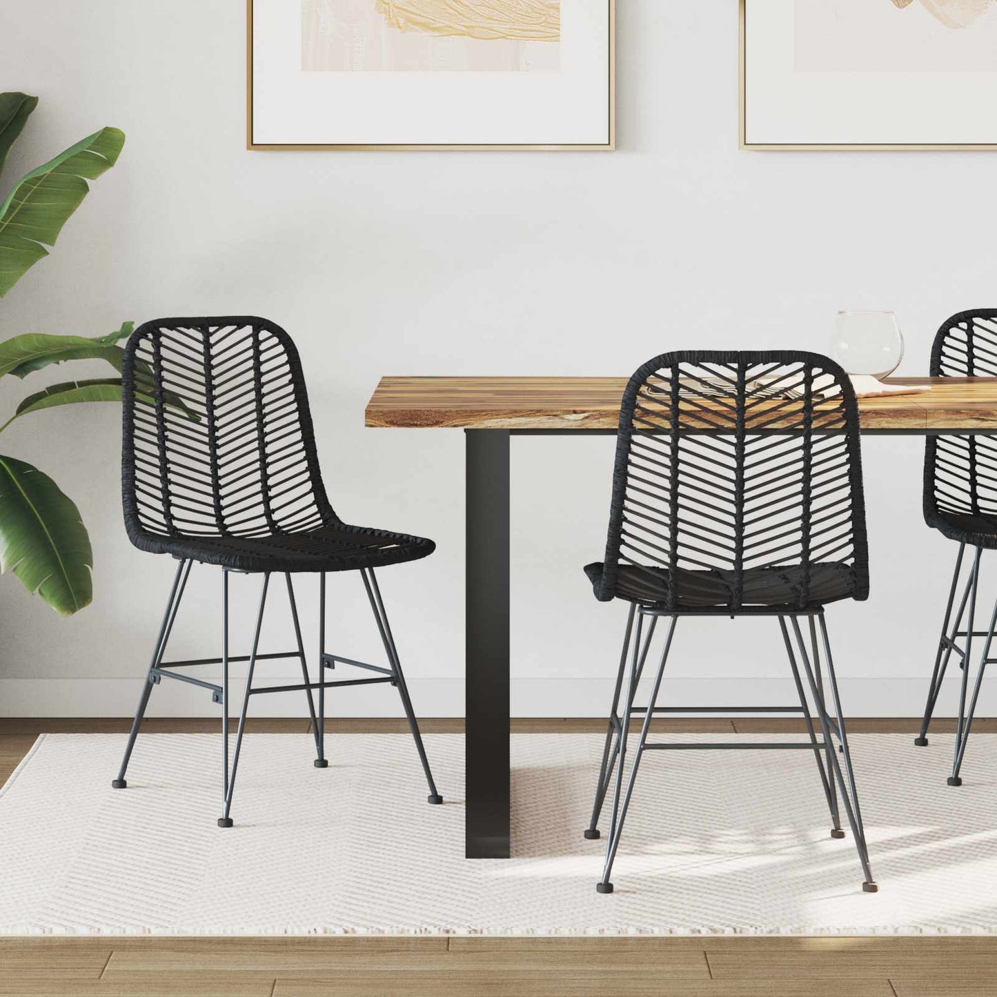 vidaXL Dining Chair 2 pcs Rattan and Iron Black 44.5 x 54.5 x 85 cm