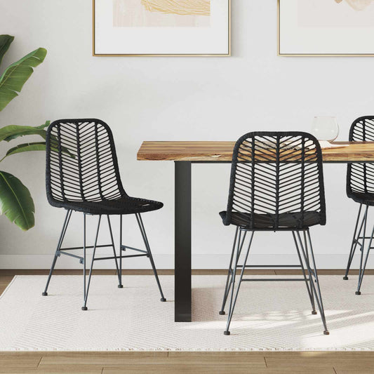 vidaXL Dining Chair 2 pcs Rattan and Iron Black 44.5 x 54.5 x 85 cm