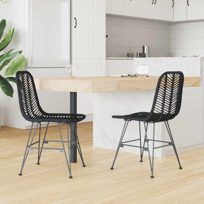 vidaXL Dining Chair 2 pcs Rattan and Iron Black 44.5 x 54.5 x 85 cm