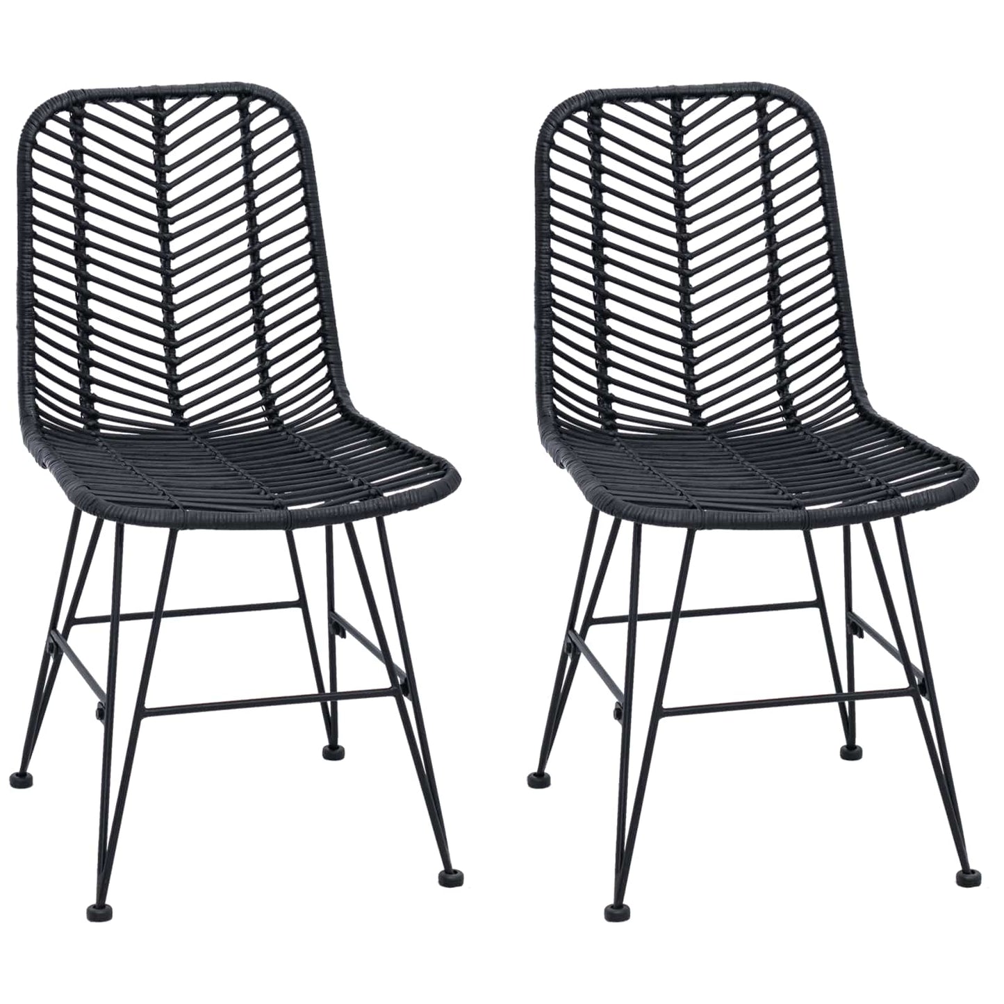 vidaXL Dining Chair 2 pcs Rattan and Iron Black 44.5 x 54.5 x 85 cm