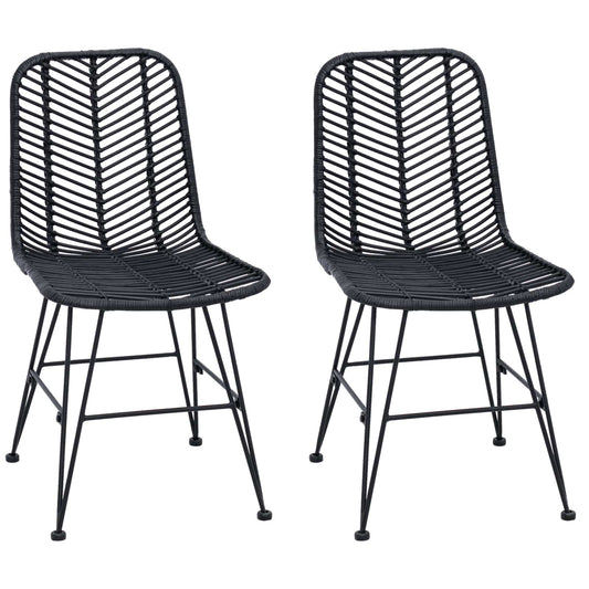 vidaXL Dining Chair 2 pcs Rattan and Iron Black 44.5 x 54.5 x 85 cm