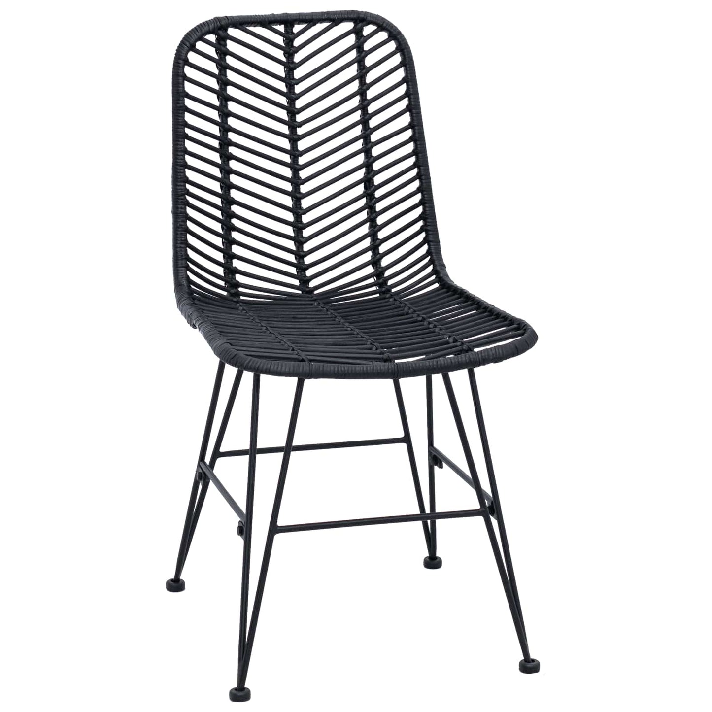 vidaXL Dining Chair 2 pcs Rattan and Iron Black 44.5 x 54.5 x 85 cm