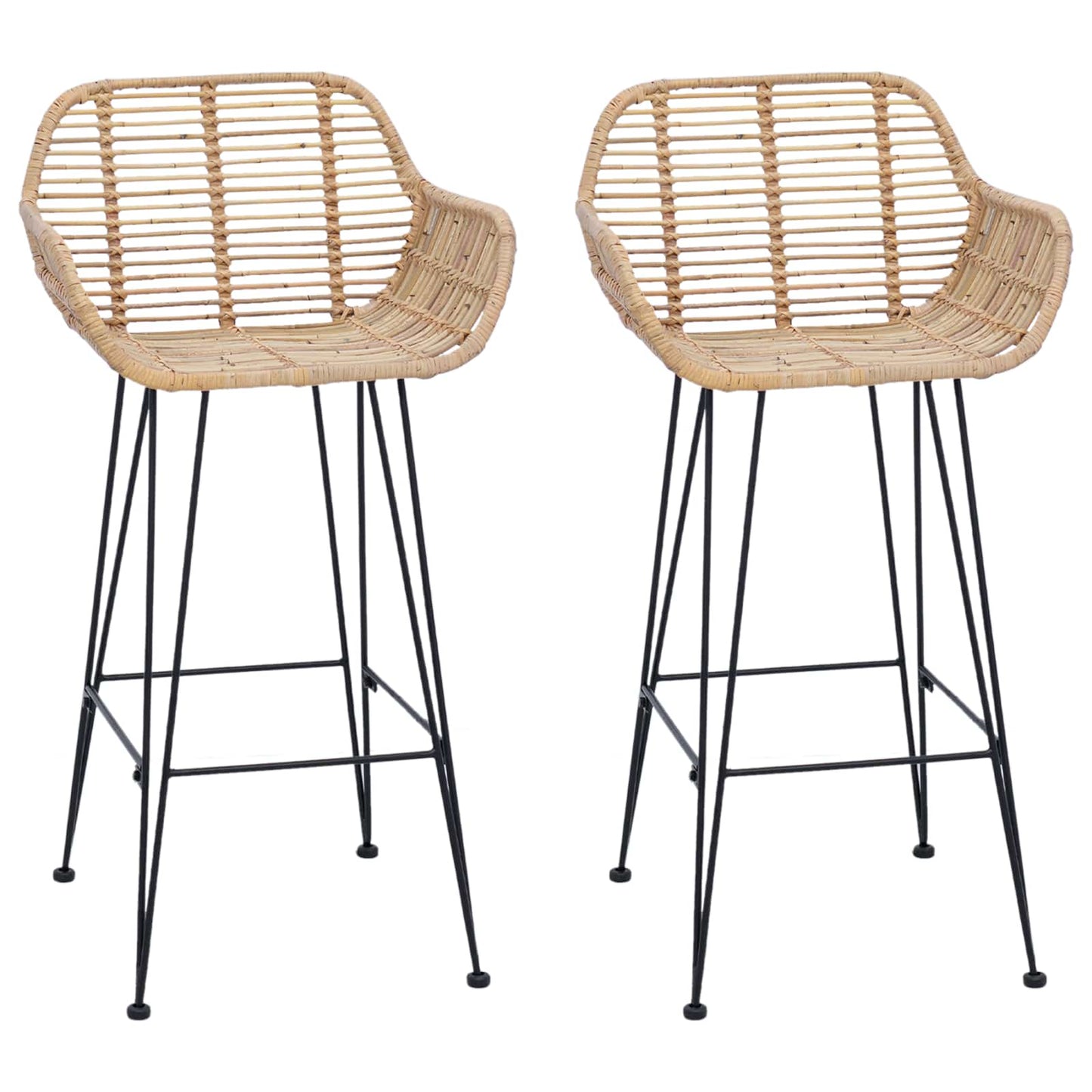 vidaXL Bar Chair 2 pcs Natural 55 x 52 x 92 cm Rattan and Iron