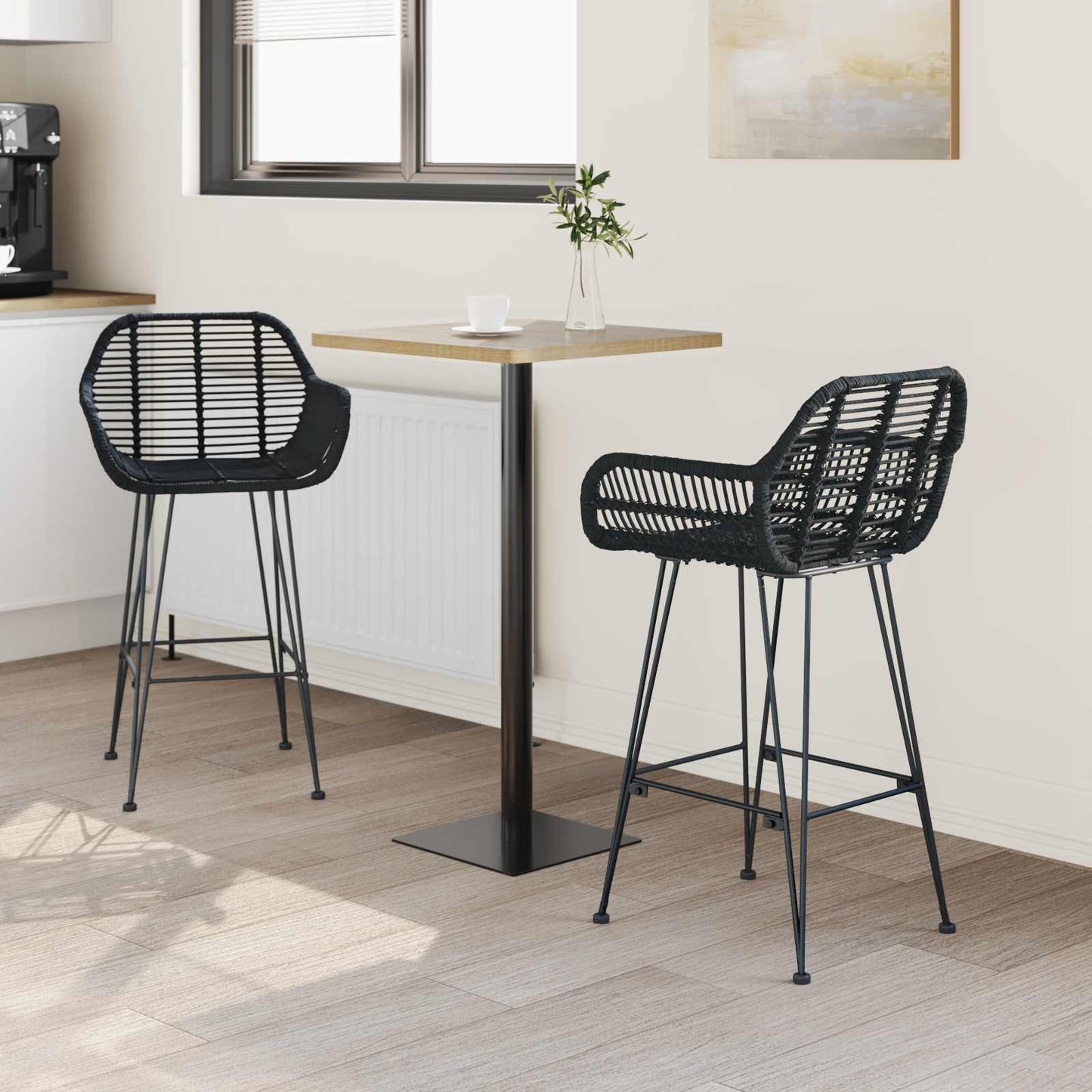 vidaXL Bar Chair 2 pcs Black 55 x 52 x 92 cm Rattan and Iron