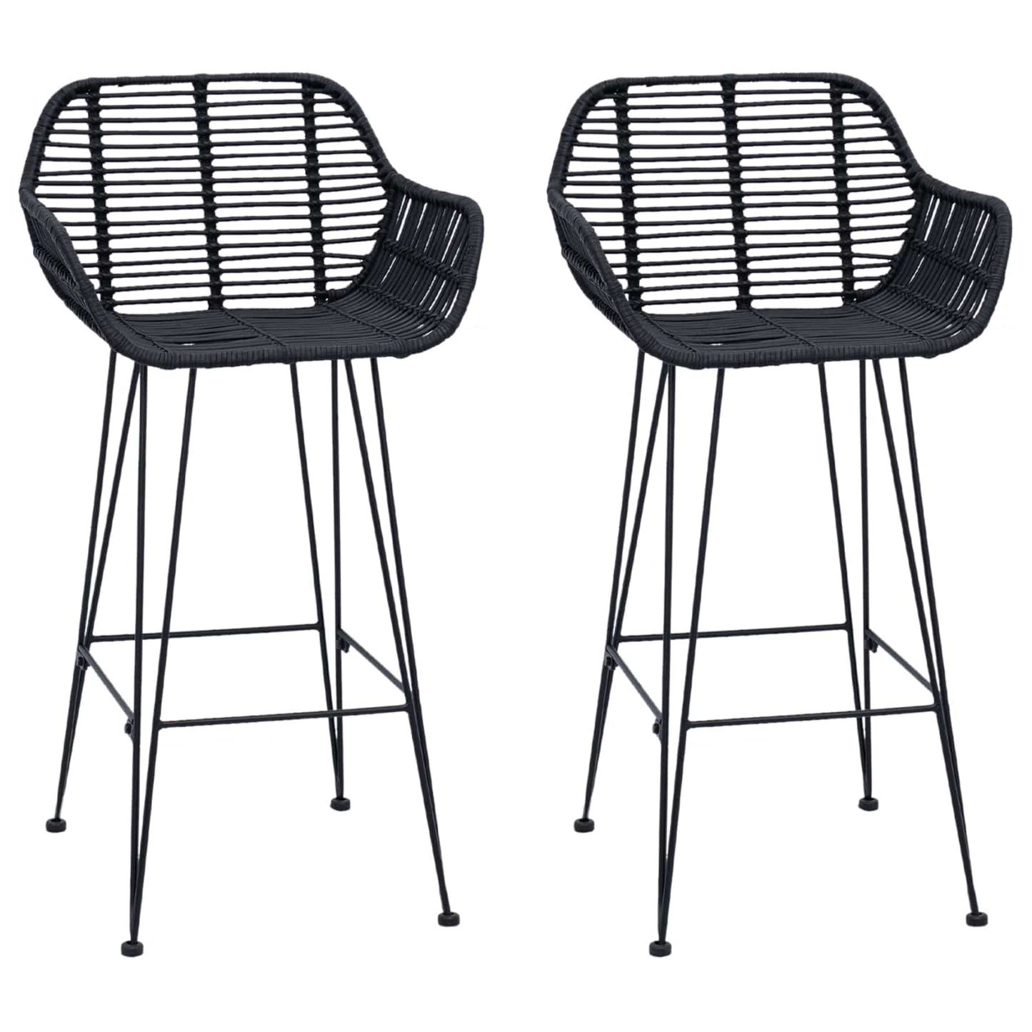vidaXL Bar Chair 2 pcs Black 55 x 52 x 92 cm Rattan and Iron