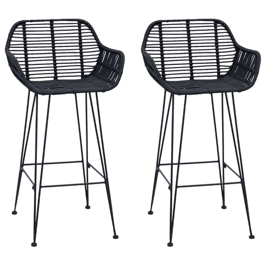 vidaXL Bar Chair 2 pcs Black 55 x 52 x 92 cm Rattan and Iron