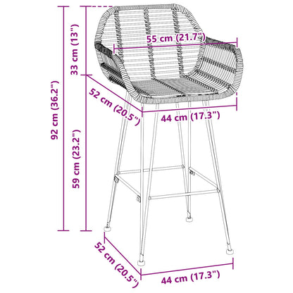 vidaXL Bar Chair 2 pcs Black 55 x 52 x 92 cm Rattan and Iron