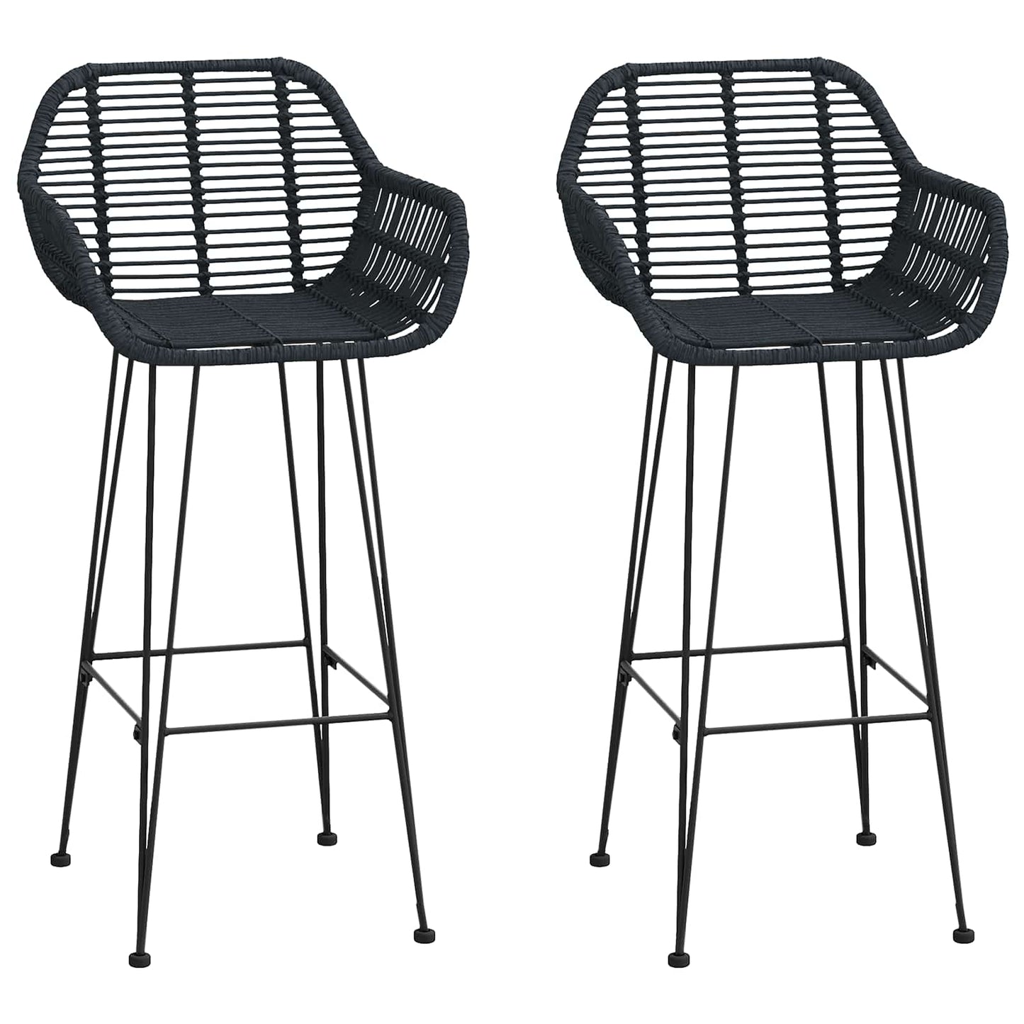 vidaXL Bar Chair 2 pcs Black 55 x 52 x 105 cm Rattan and Iron