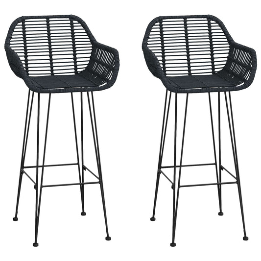 vidaXL Bar Chair 2 pcs Black 55 x 52 x 105 cm Rattan and Iron