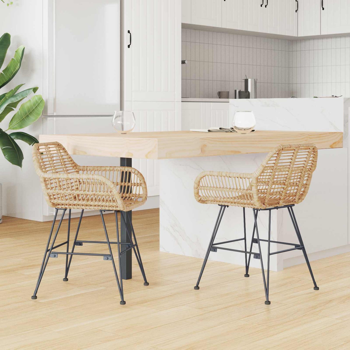 vidaXL Dining Chair 2 pcs Rattan and Iron Natural 55 x 50 x 74 cm