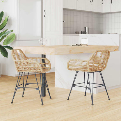 vidaXL Dining Chair 2 pcs Rattan and Iron Natural 55 x 50 x 74 cm