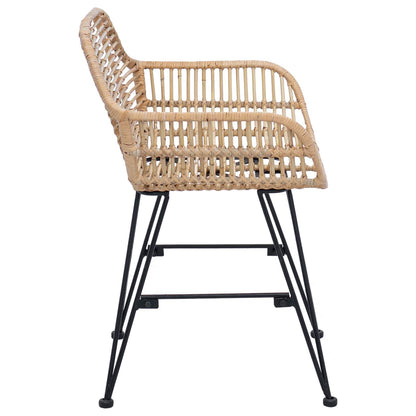 vidaXL Dining Chair 2 pcs Rattan and Iron Natural 55 x 50 x 74 cm