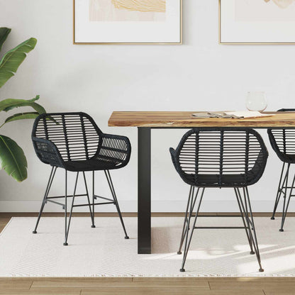 vidaXL Dining Chair 2 pcs Rattan and Iron Black 55 x 50 x 74 cm