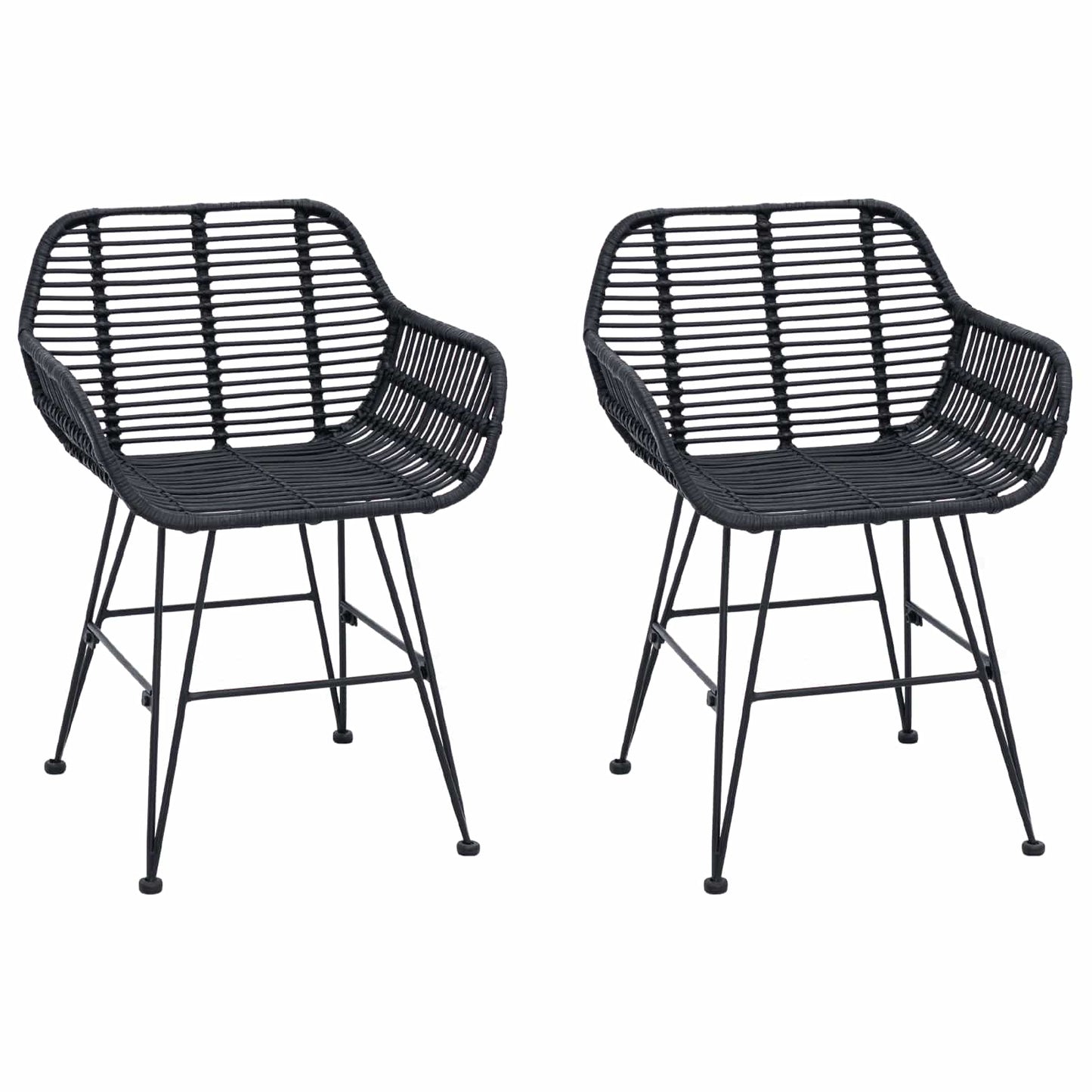 vidaXL Dining Chair 2 pcs Rattan and Iron Black 55 x 50 x 74 cm