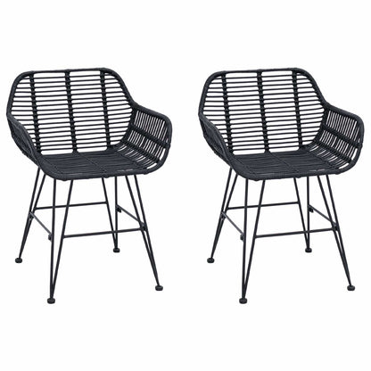 vidaXL Dining Chair 2 pcs Rattan and Iron Black 55 x 50 x 74 cm