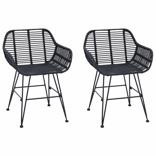 vidaXL Dining Chair 2 pcs Rattan and Iron Black 55 x 50 x 74 cm