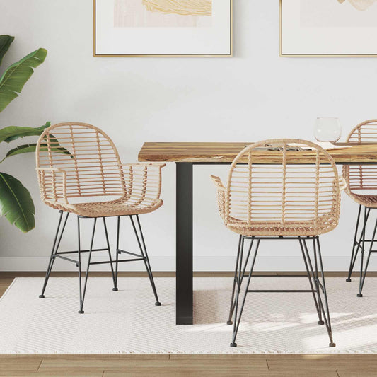 vidaXL Dining Chair 2 pcs Rattan and Iron Natural 57 x 55 x 85 cm