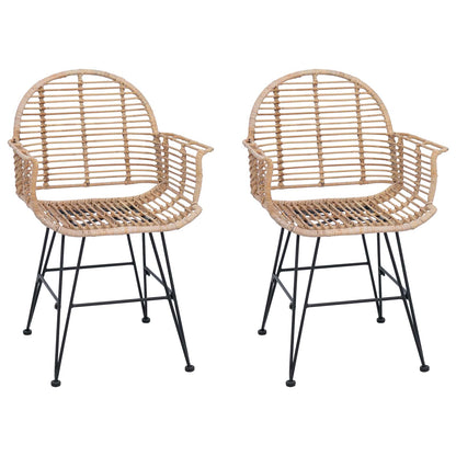 vidaXL Dining Chair 2 pcs Rattan and Iron Natural 57 x 55 x 85 cm