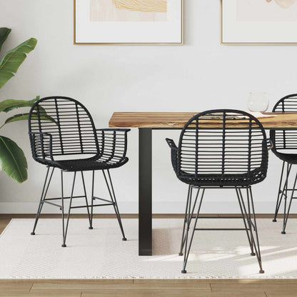 vidaXL Dining Chair 2 pcs Rattan and Iron Black 57 x 55 x 85 cm