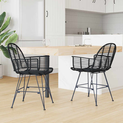 vidaXL Dining Chair 2 pcs Rattan and Iron Black 57 x 55 x 85 cm