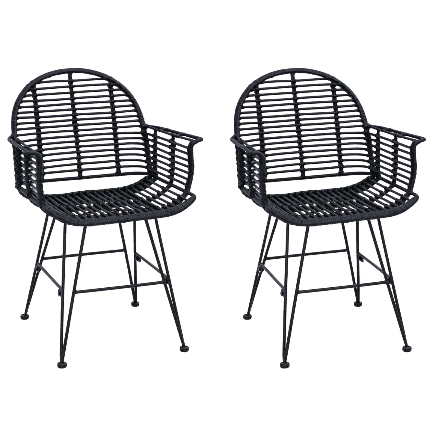 vidaXL Dining Chair 2 pcs Rattan and Iron Black 57 x 55 x 85 cm