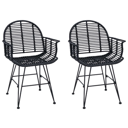 vidaXL Dining Chair 2 pcs Rattan and Iron Black 57 x 55 x 85 cm