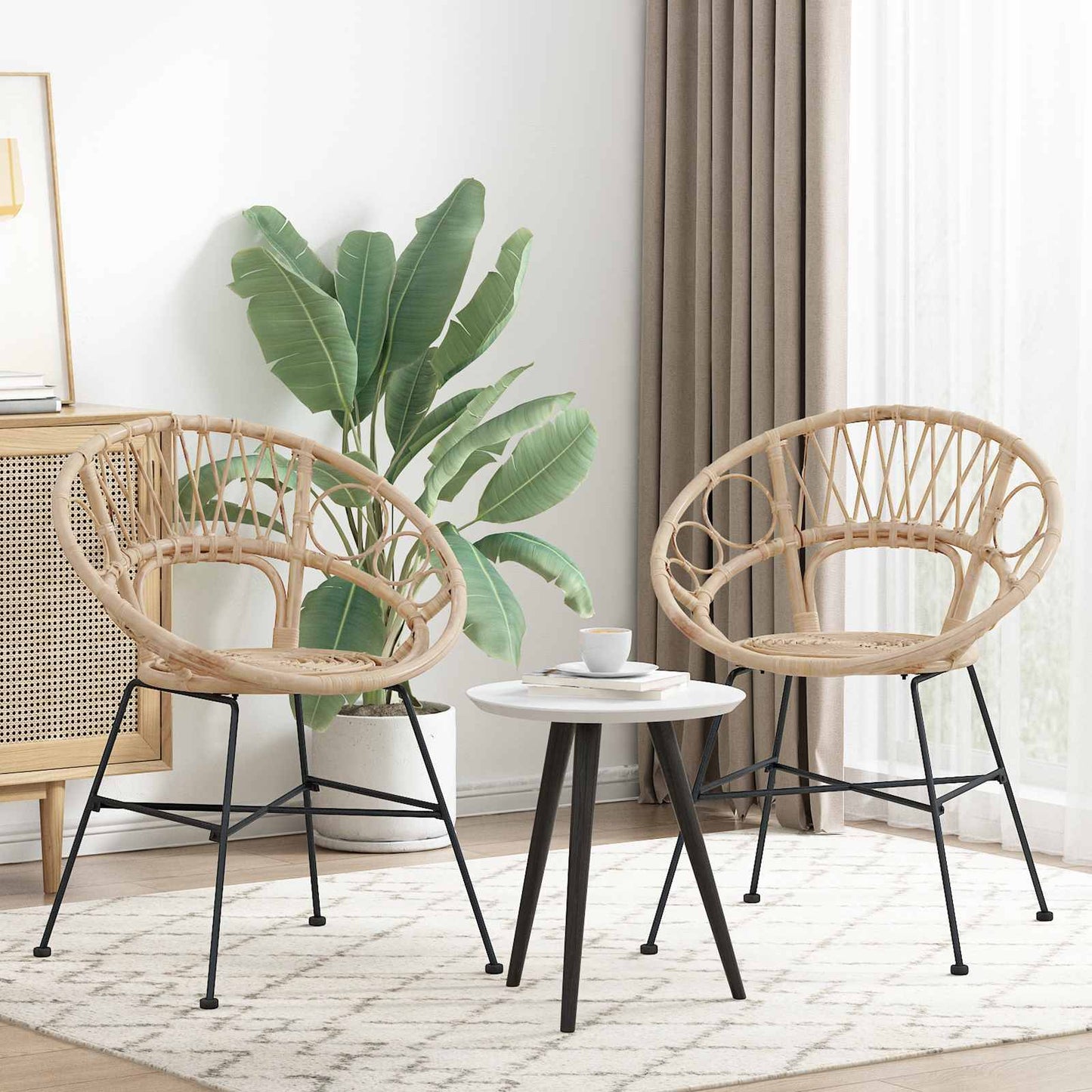 vidaXL Dining Chair 2 pcs Rattan and Iron Natural 54 x 65 x 82 cm