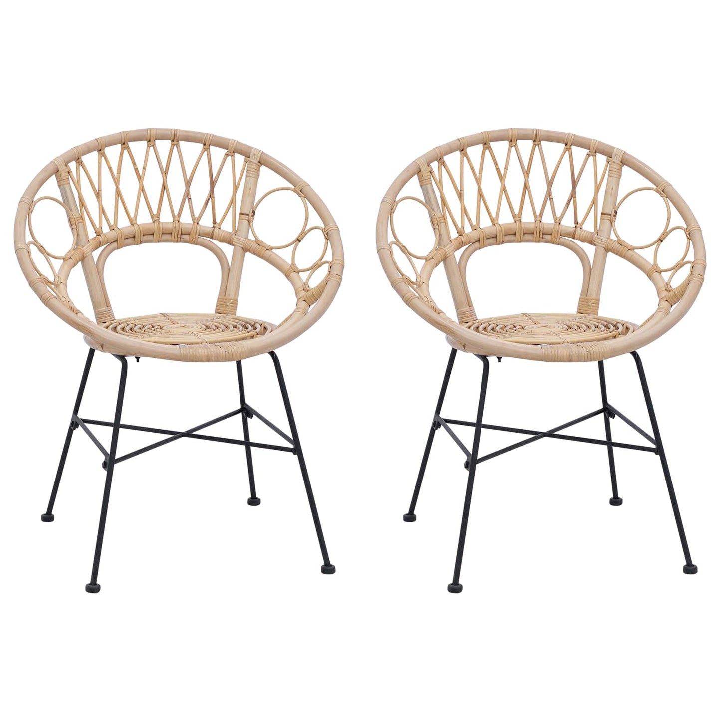 vidaXL Dining Chair 2 pcs Rattan and Iron Natural 54 x 65 x 82 cm
